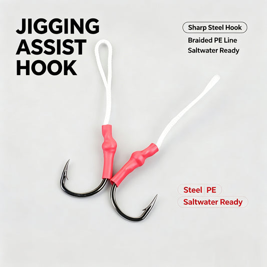 Stainless Steel Jigging Assist Hooks with Braided PE Cord for Saltwater Fishing(2PK) 1001