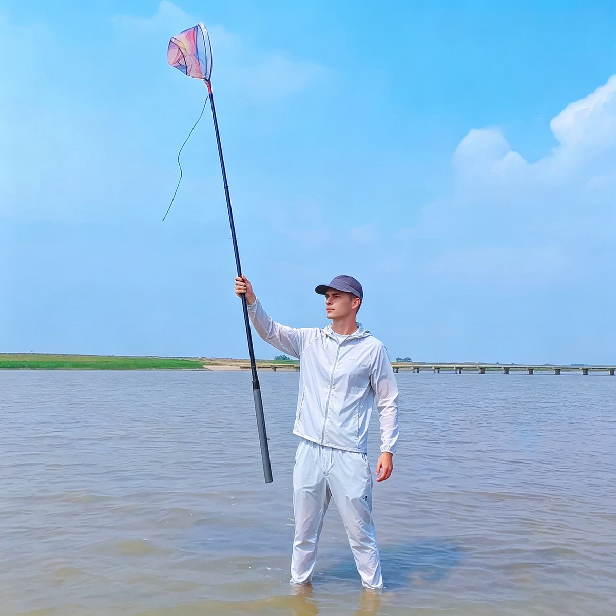 New Upgraded Fishing Landing Net,Fiberglass Pole, Alloy Lock,Quick-Release Net Head