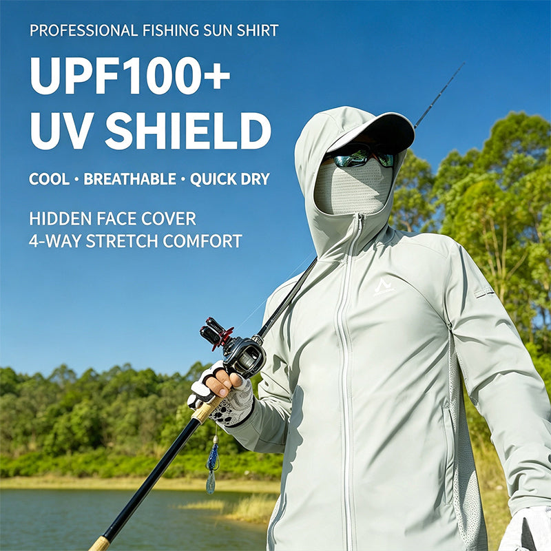 Men's Fishing Shirt, Moisture-Wicking Quick-Dry Stretch Fabric, UPF UV Sun Protection Hoodie