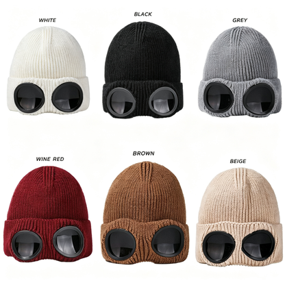 Unisex Windproof Ski Beanie with Pilot Goggles