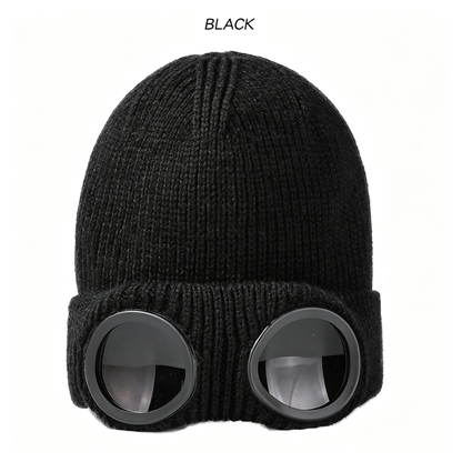 Unisex Windproof Ski Beanie with Pilot Goggles