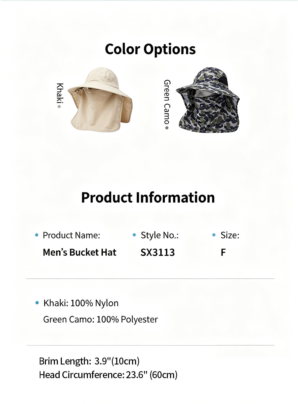 Men's Professional Fishing Sun Hat with Detachable Face Cover – Wide Brim UV Protection Hat with Breathable Design 3113