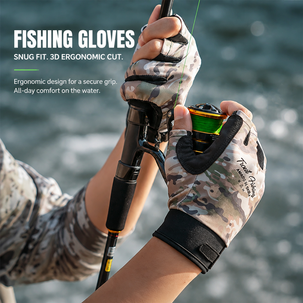 Men's Professional Fingerless Fishing Gloves – 3-Finger Open Design, Non-Slip Grip, Breathable UV Protection & Adjustable Fit 4530