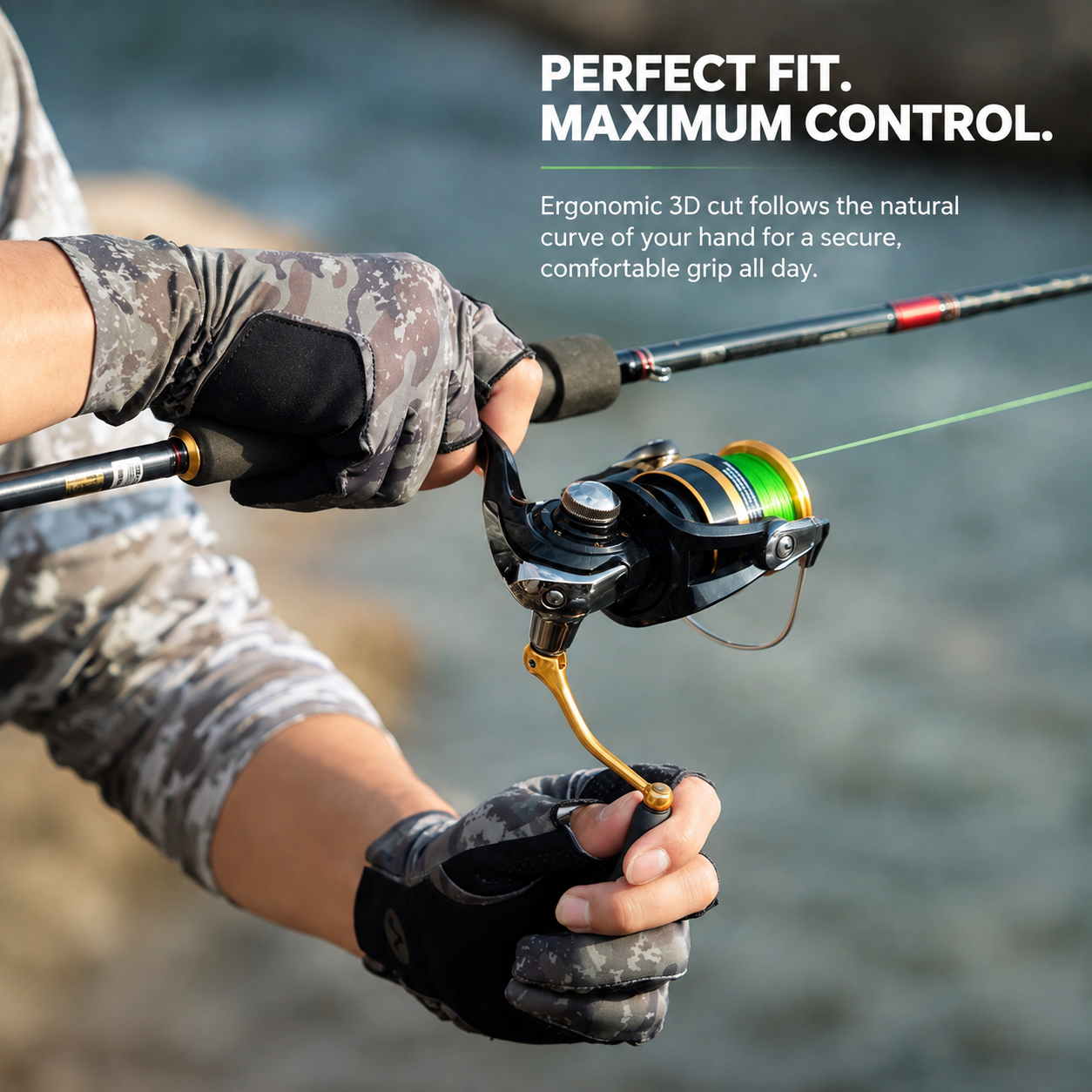 Men's Professional 3-Finger Fishing Gloves – Silicone Non-Slip Grip, Breathable UV Stretch Fabric & Extended Wrist Cuff 4531