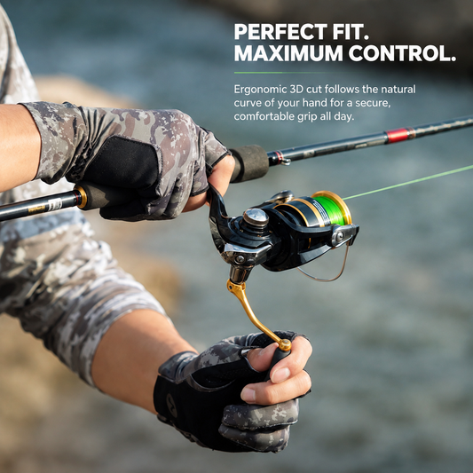Men's Professional 3-Finger Fishing Gloves – Silicone Non-Slip Grip, Breathable UV Stretch Fabric & Extended Wrist Cuff 4531