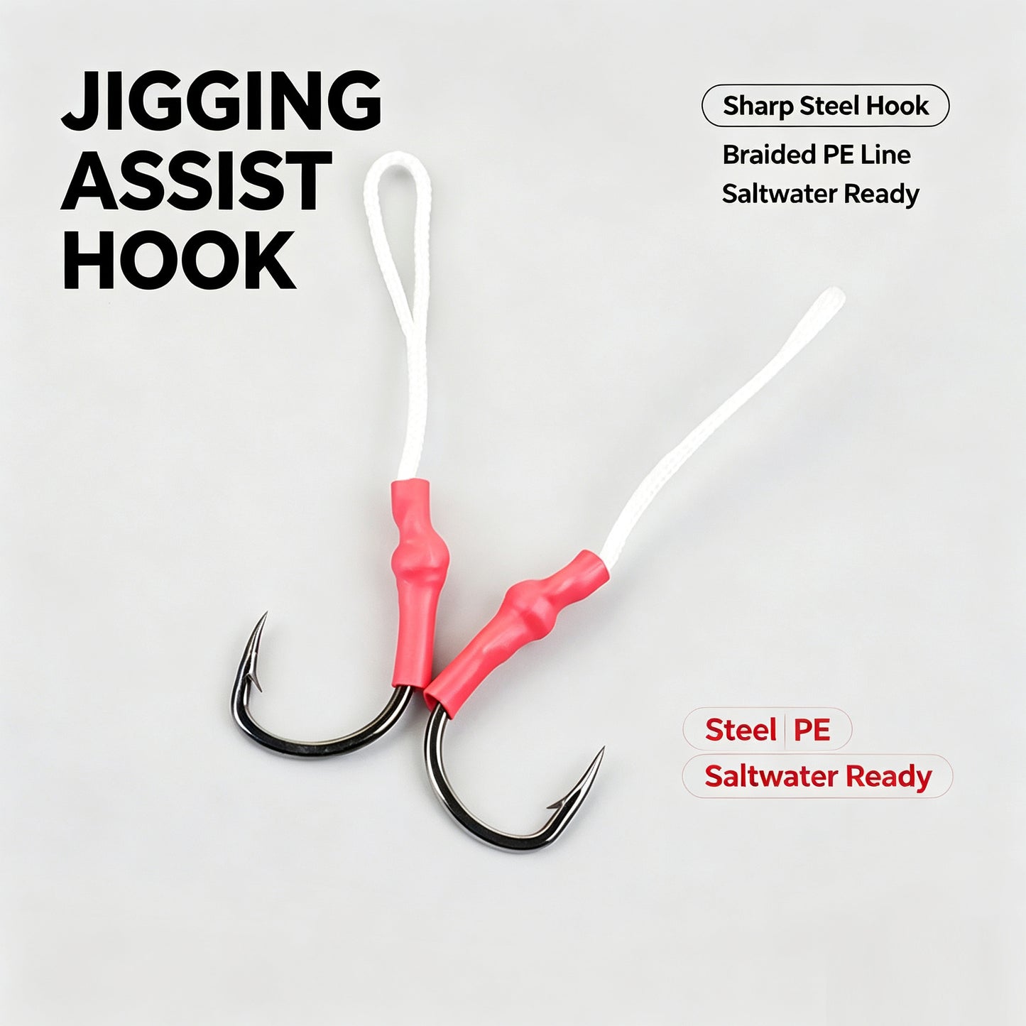 Stainless Steel Jigging Assist Hooks with Braided PE Cord for Saltwater Fishing（2PK） 1001