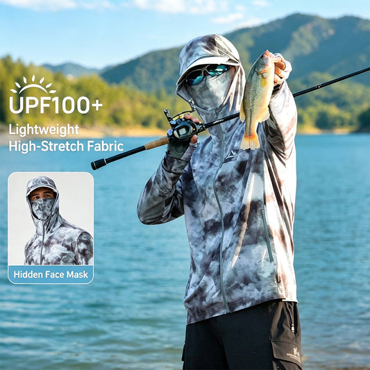 Men's Fishing Shirt, Moisture-Wicking Quick-Dry Stretch Fabric, UPF UV Sun Protection Hoodie