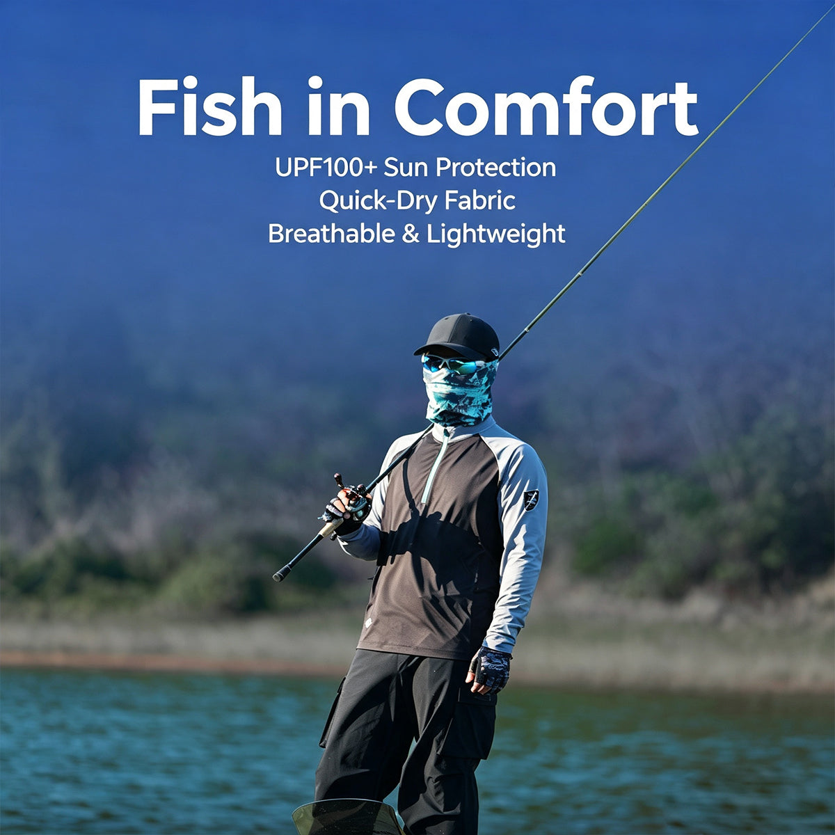 Men's UPF 100+ Fishing Shirt, Long Sleeve Sun Protection Jersey with Quarter Zip Collar, Quick Dry Moisture Wicking Fabric & YKK Zipper Pocket 6314
