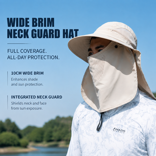 Men's Professional Fishing Sun Hat with Detachable Face Cover – Wide Brim UV Protection Hat with Breathable Design 3113
