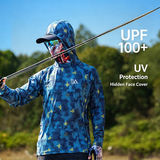 Men's UPF 100+ Professional Fishing Shirt with Integrated 3D Face Cover, Quick Dry Moisture Wicking Breathable Sun Protection Hoodie 6313