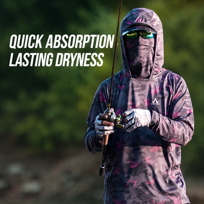 Men's UPF 100+ Professional Fishing Shirt with Integrated 3D Face Cover, Quick Dry Moisture Wicking Breathable Sun Protection Hoodie