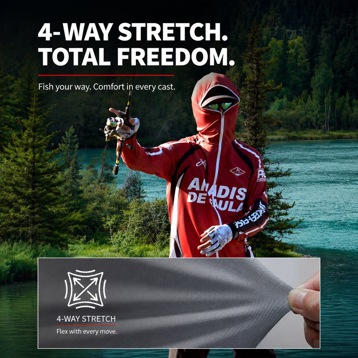 UPF 100+ Performance Fishing Shirt for Men, Long Sleeve Sun Protection Jersey with Triple Back Pockets, 4-Way Stretch Moisture Wicking Breathable Outdoor Fishing Apparel 6304