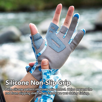 Men's Professional 3-Finger Fishing Gloves – Silicone Non-Slip Grip, Breathable UV Stretch Fabric & Extended Wrist Cuff 4531