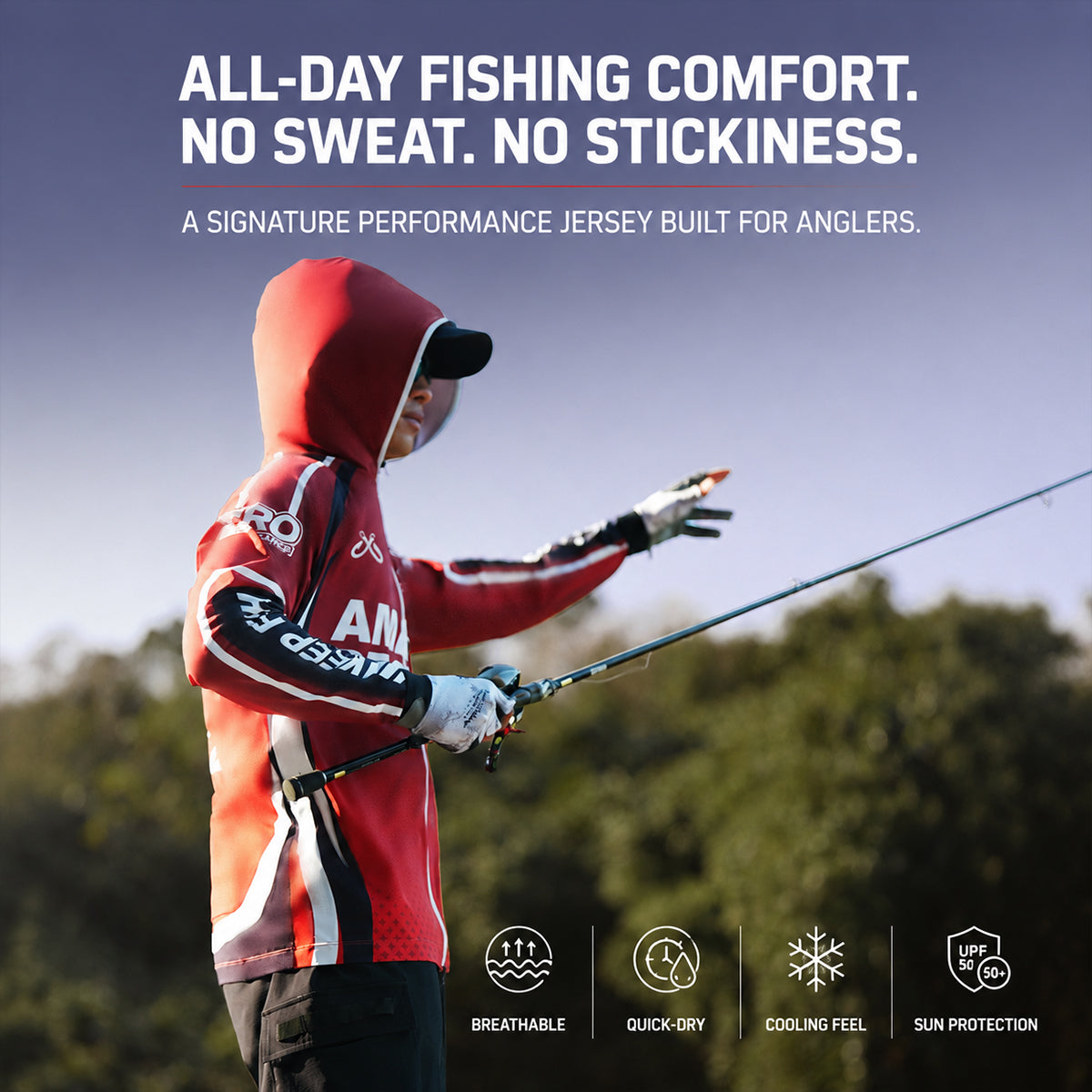 UPF 100+ Performance Fishing Shirt for Men, Long Sleeve Sun Protection Jersey with Triple Back Pockets, 4-Way Stretch Moisture Wicking Breathable Outdoor Fishing Apparel 6304