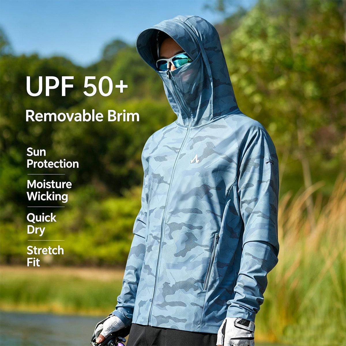 Men's Fishing Shirt, Moisture-Wicking Quick-Dry Stretch Fabric, UPF UV Sun Protection Hoodie（副本）