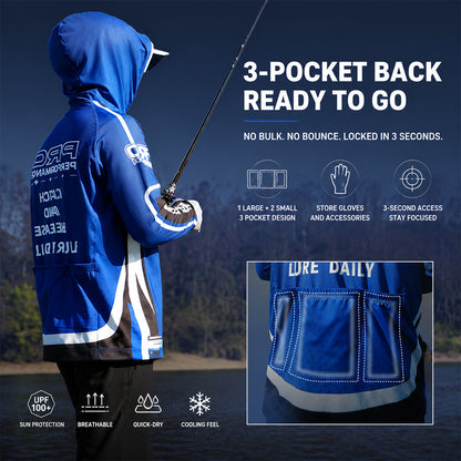 UPF 100+ Performance Fishing Shirt for Men, Long Sleeve Sun Protection Jersey with Triple Back Pockets, 4-Way Stretch Moisture Wicking Breathable Outdoor Fishing Apparel 6304