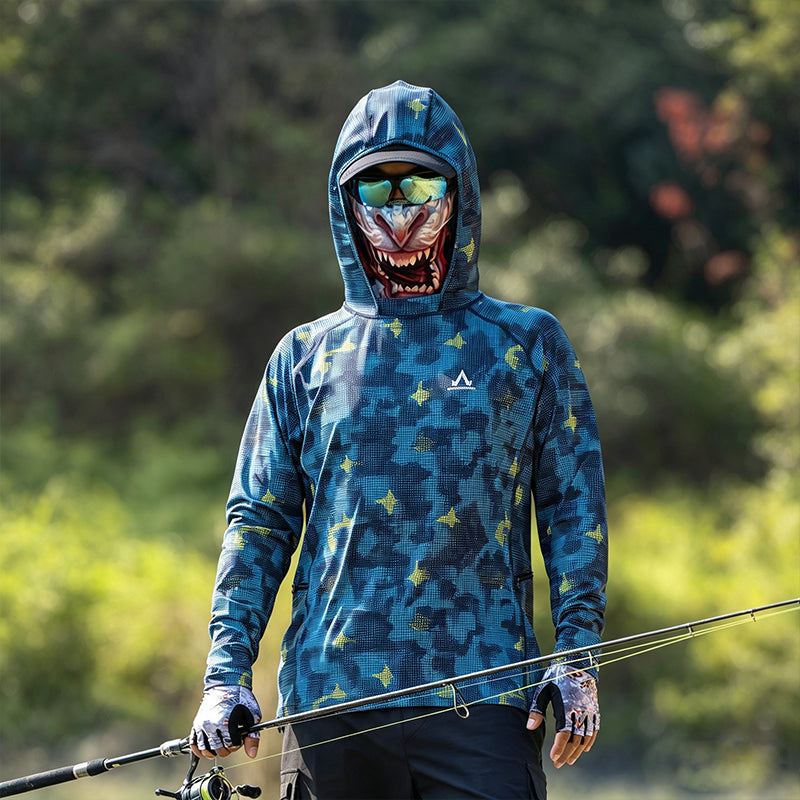 Men's UPF 100+ Professional Fishing Shirt with Integrated 3D Face Cover, Quick Dry Moisture Wicking Breathable Sun Protection Hoodie