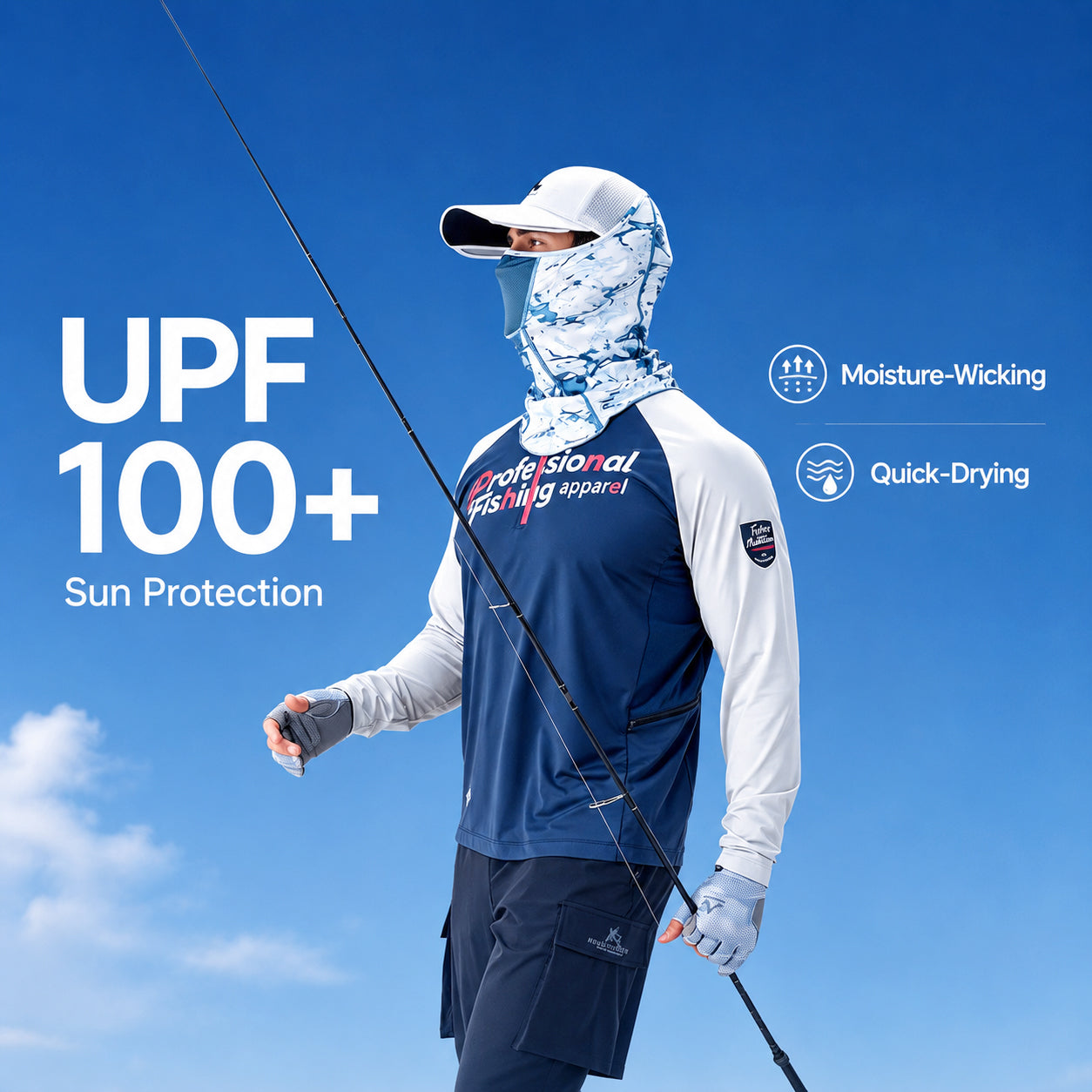 Men's UPF 100+ Fishing Shirt, Long Sleeve Sun Protection Jersey with Quarter Zip Collar, Quick Dry Moisture Wicking Fabric & YKK Zipper Pocket 6314