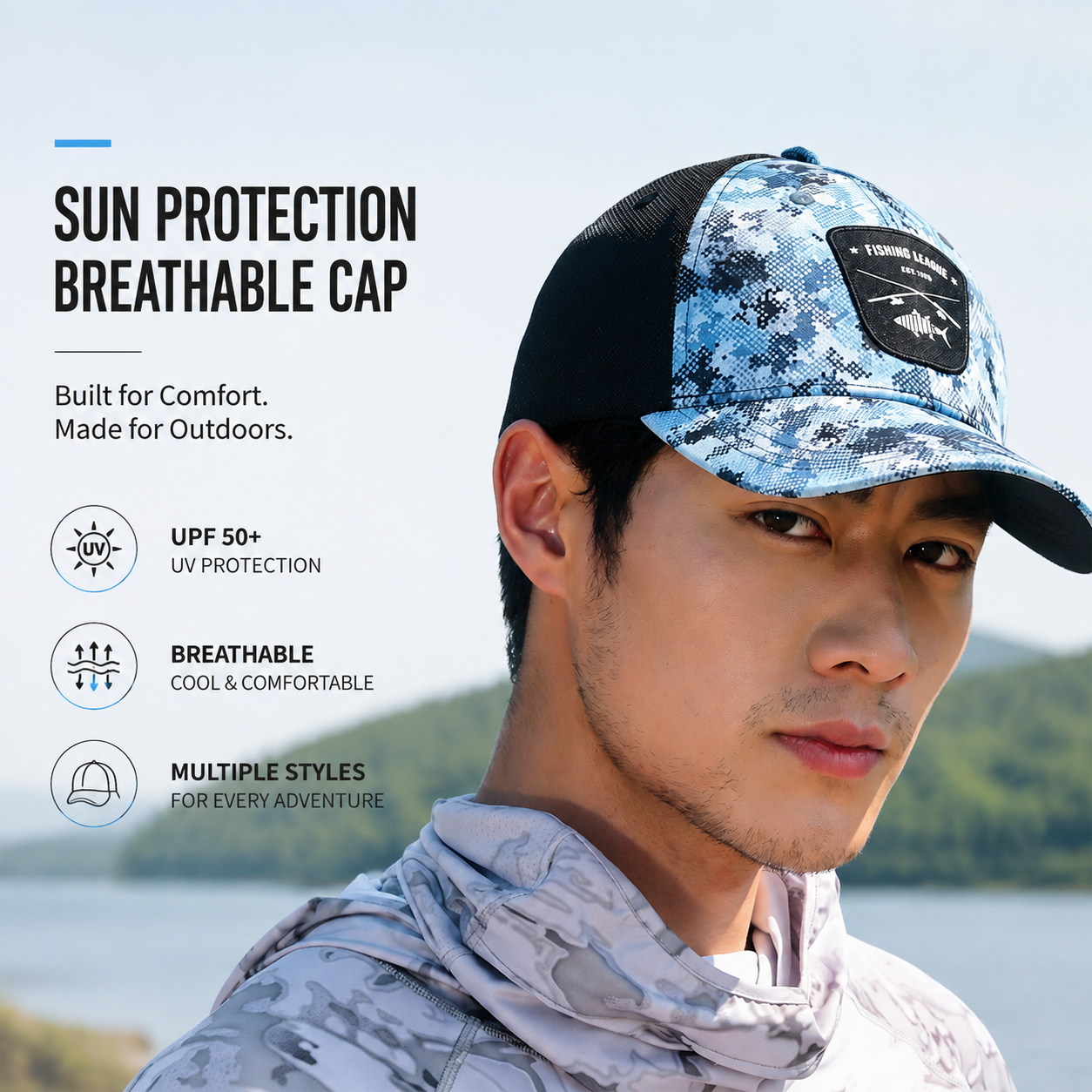 Performance Fishing Cap – Breathable Mesh Hat with UV Sun Protection & Adjustable Fit