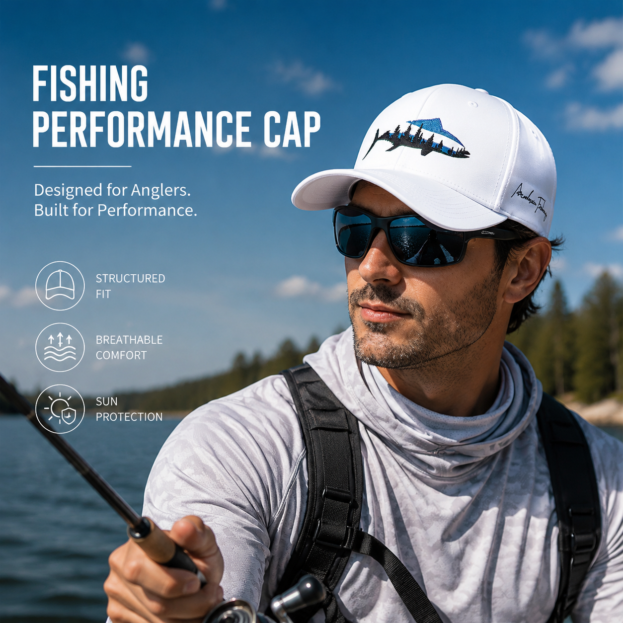 Performance Fishing Cap – Breathable Mesh Hat with UV Sun Protection & Adjustable Fit