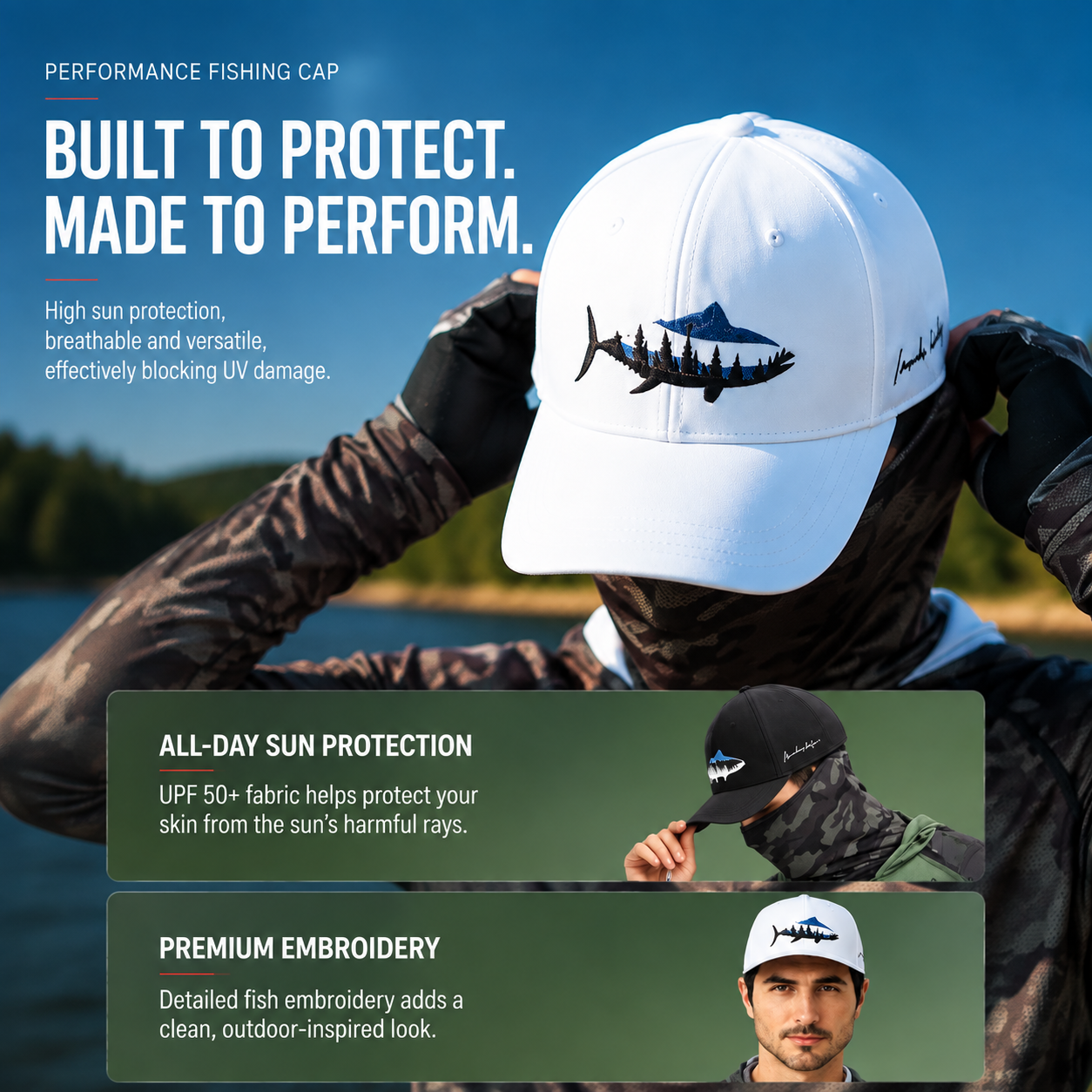 Performance Fishing Cap – Breathable Mesh Hat with UV Sun Protection & Adjustable Fit