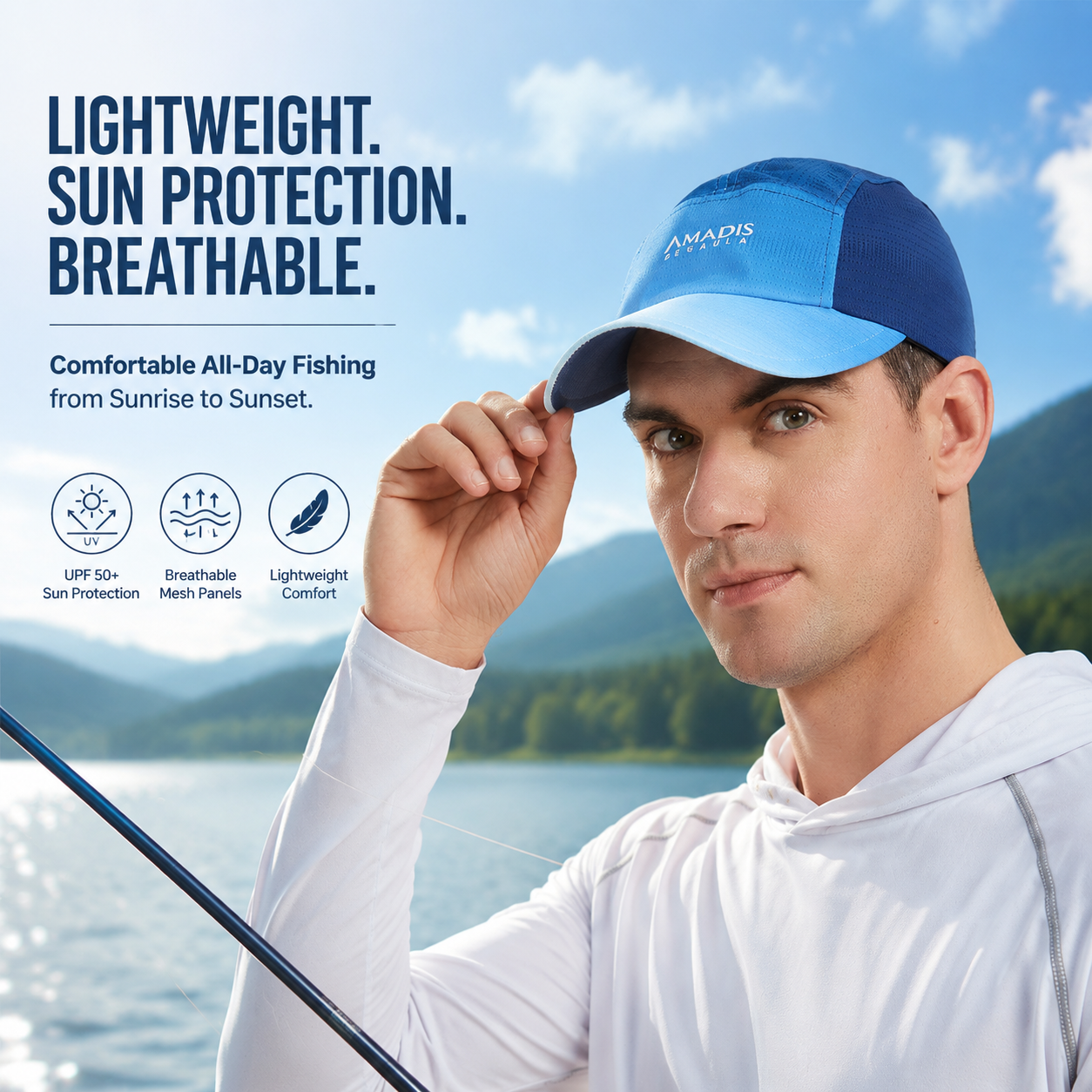 Men's 5-Panel Mesh Fishing Cap – Lightweight Breathable Sun Protection Hat with Adjustable Fit 3151