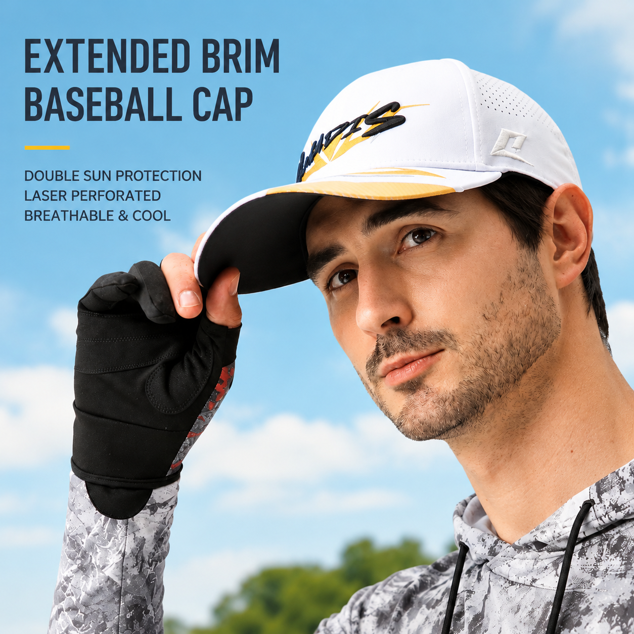 Men's Professional Fishing Cap – Extended Brim Sun Protection Hat with Laser-Perforated Breathable Design 3107