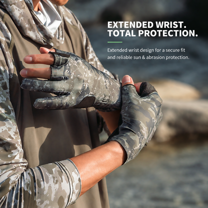 Men's Professional 3-Finger Fishing Gloves – Silicone Non-Slip Grip, Breathable UV Stretch Fabric & Extended Wrist Cuff 4531