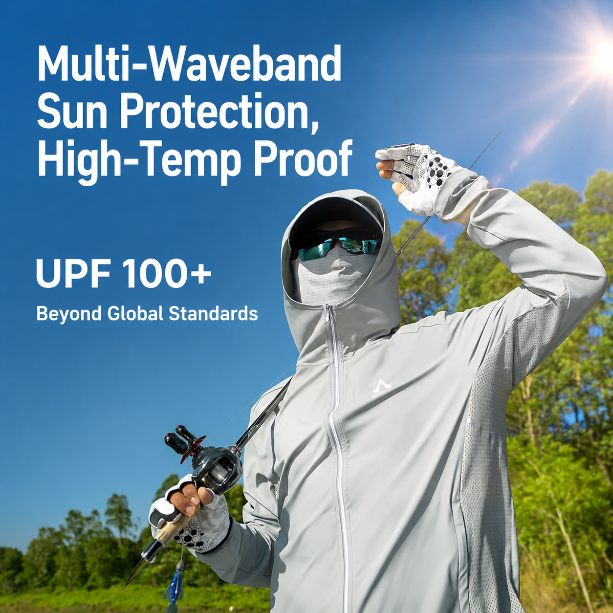 Men's Fishing Shirt, Moisture-Wicking Quick-Dry Stretch Fabric, UPF UV Sun Protection Hoodie
