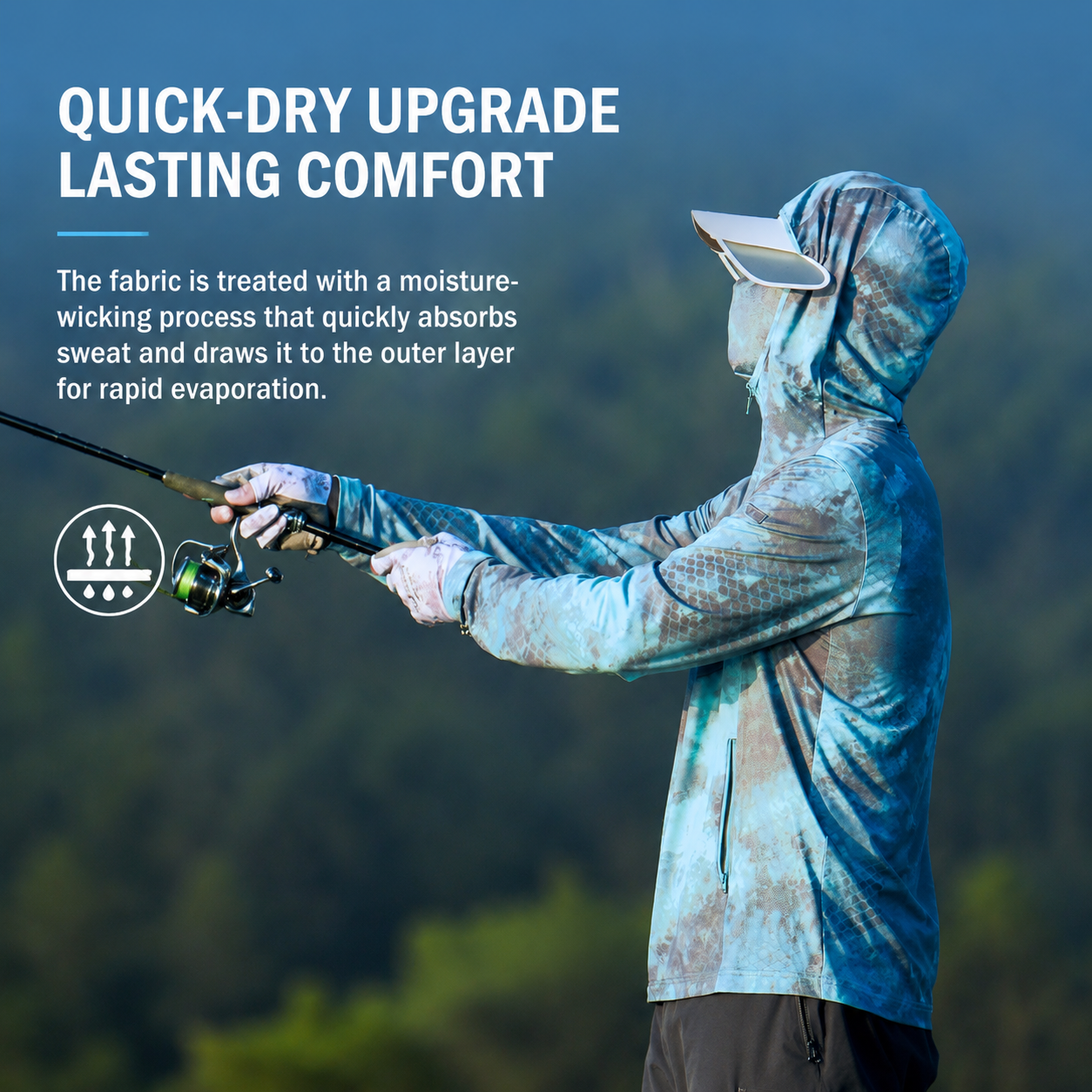 Men's Fishing Shirt, Moisture-Wicking Quick-Dry Stretch Fabric, UPF UV Sun Protection Hoodi 6302e