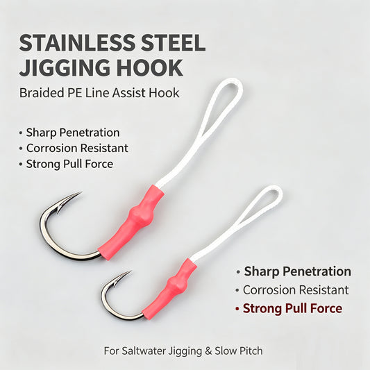 Stainless Steel Jigging Assist Hooks with Braided PE Cord for Saltwater Fishing（2PK） 1001